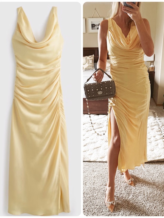Abercrombie & Fitch Dresses & Skirts - NWT Abercrombie & Fitch Cowl Neck Draped Maxi Dress Satin Sunny Yellow S